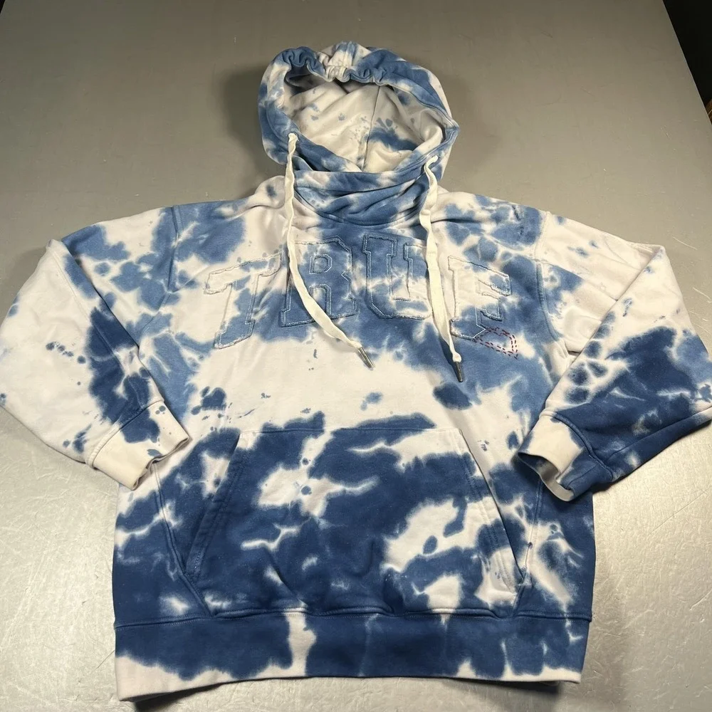 True Religion Sweatshirt Mens‎ Large Blue Tie-Dye Hoodie TRUE 43 Embroidered